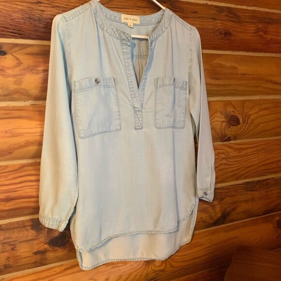 Anthropologie | Cloth & Stone Chambray Button Down Cuffed Sleeve Top XSm… - Picture 6 of 10